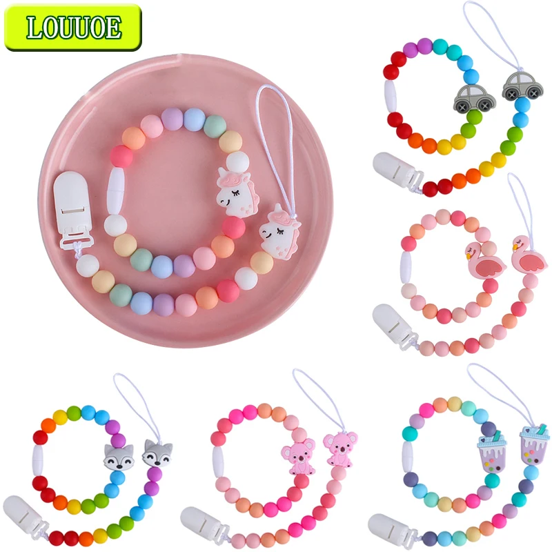 1Pc Pink Baby Pacifier Clip Chain Rainbow Unicorn Teether Bracelet BPA Free Silicone Teething Pacifier Holder Baby Shower Gift
1Pc Pink Baby Pacifier Clip Chain Rainbow Unicorn Teether Bracelet BPA Free Silicone Teething Pacifier Holder Baby Shower Gift