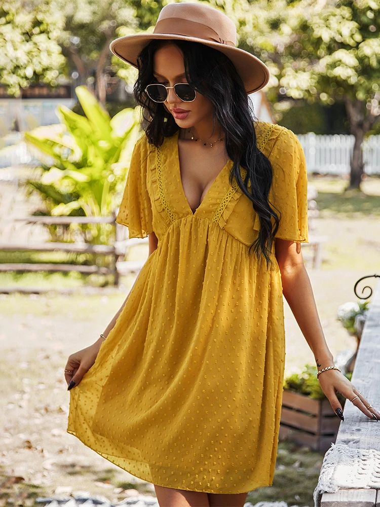 Women Dress Spring Summer Sexy V Neck Solid Dress Women High Waist Jacquard Short Sleeve Dress Fashion Loose
Women Dress Spring Summer Sexy V Neck Solid Dress Women High Waist Jacquard Short Sleeve Dress Fashion Loose