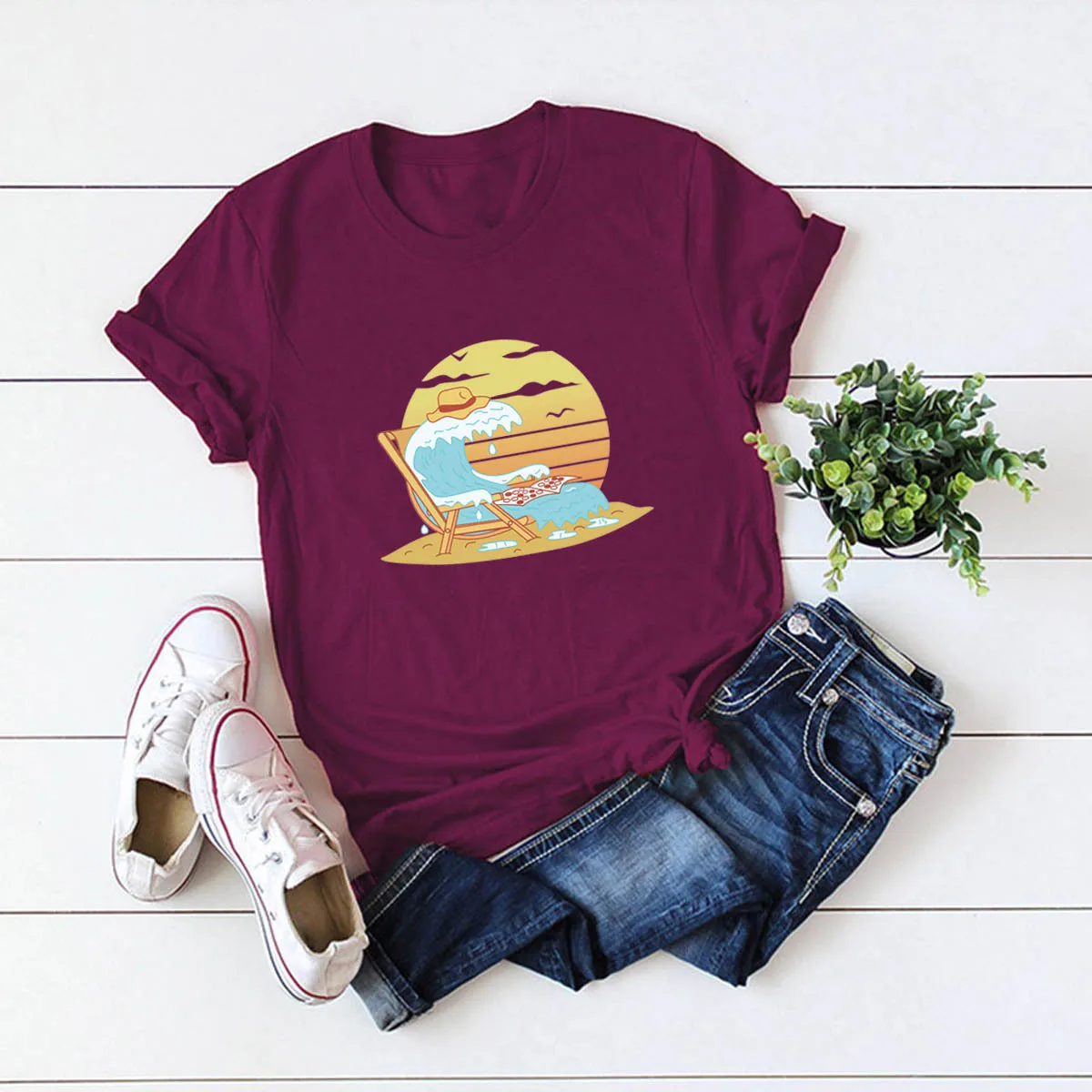 European American sunshine holiday printing large size short sleeve women's T-shirt casual fashion round collar girl's T-shirt
European American sunshine holiday printing large size short sleeve women's T-shirt casual fashion round collar girl's T-shirt