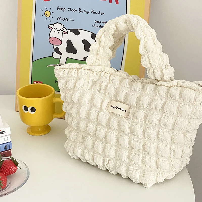 Trend Fashion Portable Bento Bag Lady Bubble Flower Tote Bags Solid Color Casual Bucket Handbag With Zipper
Trend Fashion Portable Bento Bag Lady Bubble Flower Tote Bags Solid Color Casual Bucket Handbag With Zipper