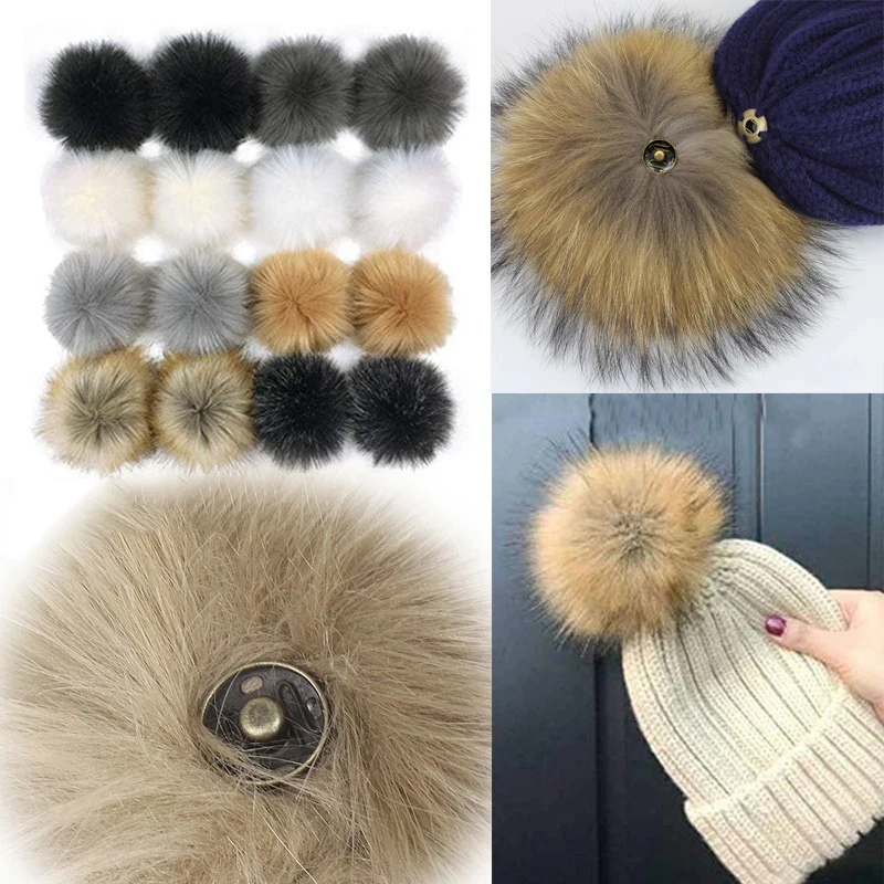 

2PCS 12cm Large Pom Pom Ball With Press Button Fluffy Faux Fur Pompoms for Baby Girl Pompon Beanie Hat Accessories Hairball