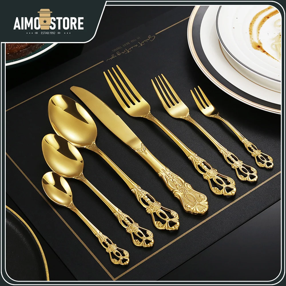 7-piece set Light luxury royal court cutlery knife, fork, spoon set retro hollow relief European western tableware accessories
7-piece set Light luxury royal court cutlery knife, fork, spoon set retro hollow relief European western tableware accessories