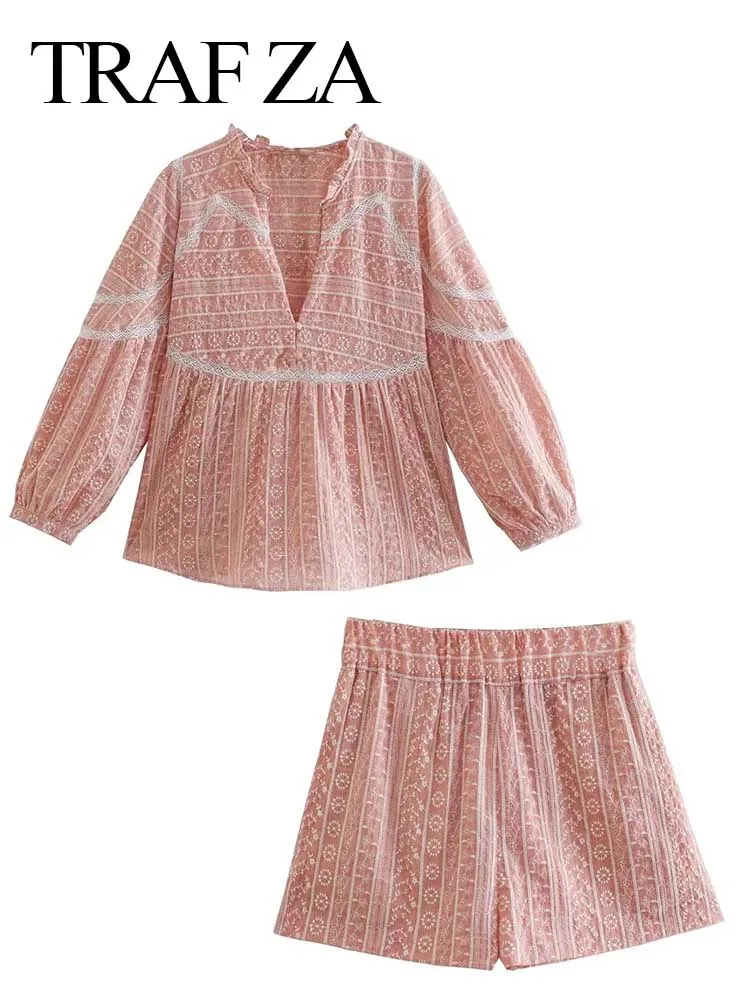 TRAF ZA Solid Color Comfortable Cotton Round Neck Long Sleeve Top Floral Lace Shorts Daily Home Casual Women Clothing Summer
TRAF ZA Solid Color Comfortable Cotton Round Neck Long Sleeve Top Floral Lace Shorts Daily Home Casual Women Clothing Summer