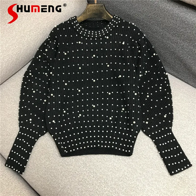 French Retro Heavy Industry Beads Puff Sleeve Sweater Pullover Top Women Loose Temperament Casual Black Knitted Sweater Jumper
French Retro Heavy Industry Beads Puff Sleeve Sweater Pullover Top Women Loose Temperament Casual Black Knitted Sweater Jumper
