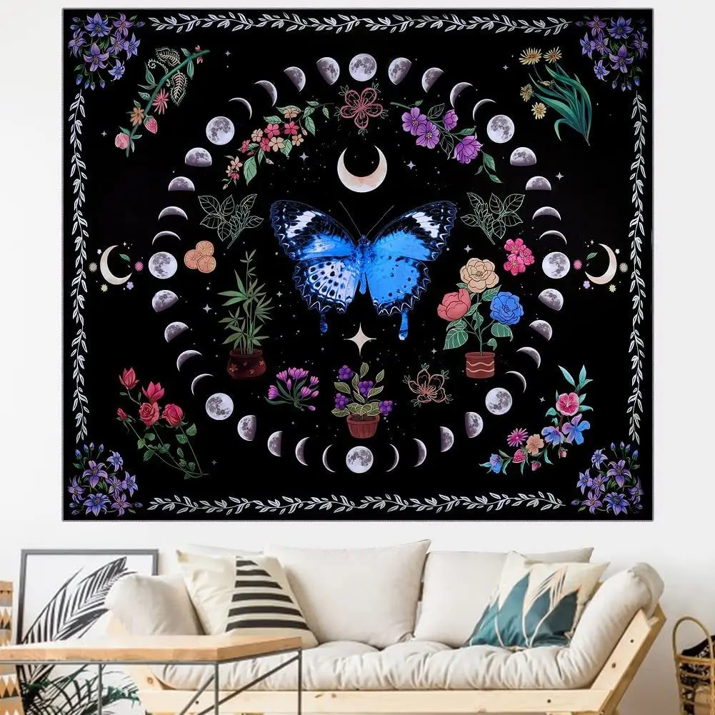 

Nature Plant Tapestry Boho Butterfly Funny Moon Phase Wall Hanging Bedroom Decoration Mandala Flower Aesthetic Home Decor Tapiz