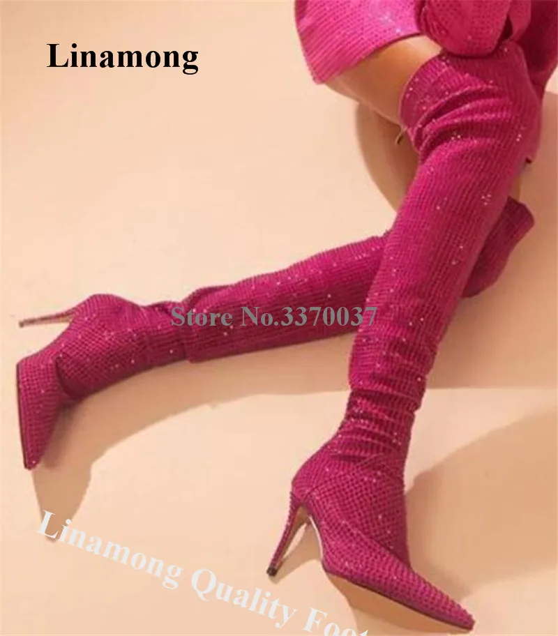 Rose Pink Crystals Boots Linamong Newest Over Knee Stiletto Heel Rhinestones Stiletto Heel Boots Slim Shining Green Long Boots
Rose Pink Crystals Boots Linamong Newest Over Knee Stiletto Heel Rhinestones Stiletto Heel Boots Slim Shining Green Long Boots