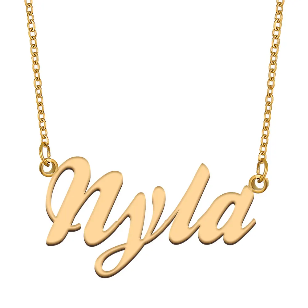 

Nyla Name Necklace for Women Stainless Steel Jewelry Gold Plated Nameplate Chain Pendant Femme Mothers Girlfriend Gift