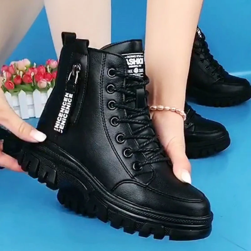 Women Leather Boots Side Zipper Short Boots Round Head Lace Up Thick Bottom Casual Comfortable Walkig Shoes Botines Mujer
Women Leather Boots Side Zipper Short Boots Round Head Lace Up Thick Bottom Casual Comfortable Walkig Shoes Botines Mujer