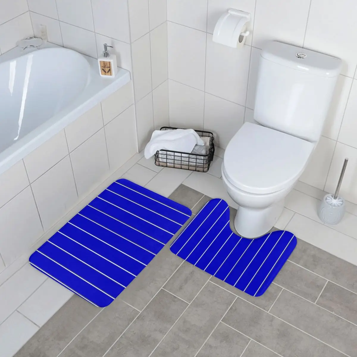 Nautical Blue Bath Mat White Stripes Bathtub Anti-Slip 2 Piece Bathroom Mat Set Modern Polyester Bathroom Rug 
Nautical Blue Bath Mat White Stripes Bathtub Anti-Slip 2 Piece Bathroom Mat Set Modern Polyester Bathroom Rug