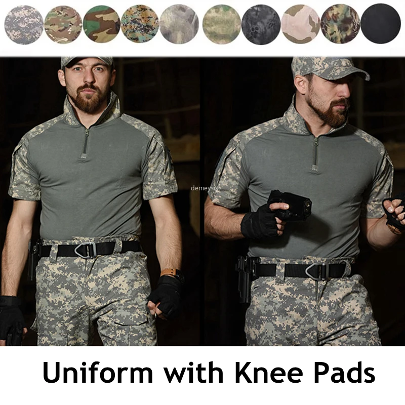 Tactical Uniform with Knee Pads Short Sleeve Airsoft Military Uniform T Shirt + Pants Combat Camouflage Hunting Clothes
Tactical Uniform with Knee Pads Short Sleeve Airsoft Military Uniform T Shirt + Pants Combat Camouflage Hunting Clothes
