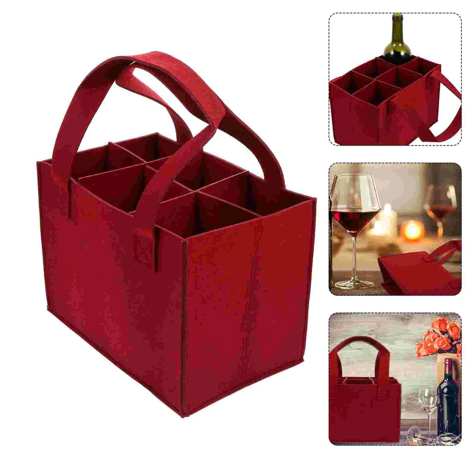 

Bottle Carrier Tote Felt Bottles Storage Gift Box Champagne Carrying Travel Grocery Portable Water Holder Caddy Cooler Handle