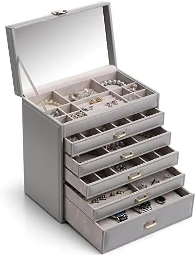 Huge 6 Tier Jewelry Boxes for Thanksgiving Day Christmas Gift, Leather Earrings Rings Necklace Watch Organizer Case with Mirror
Huge 6 Tier Jewelry Boxes for Thanksgiving Day Christmas Gift, Leather Earrings Rings Necklace Watch Organizer Case with Mirror