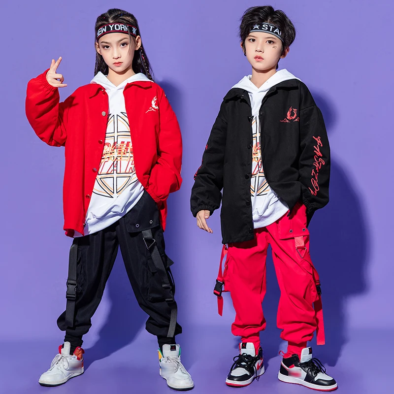 Kids Loose Long Sleeves Coat Hip Hop Dance Costume Black Red Cargo Pants Drum Show Clothing Girls Jazz Street Dancewear BL7588
Kids Loose Long Sleeves Coat Hip Hop Dance Costume Black Red Cargo Pants Drum Show Clothing Girls Jazz Street Dancewear BL7588