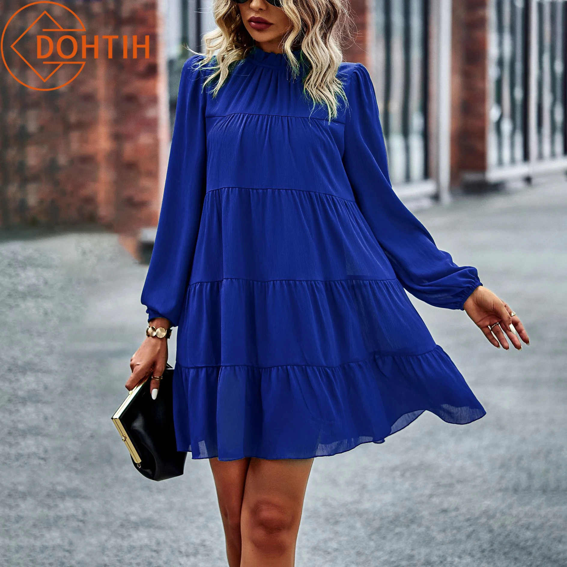Women's Summer American Lace Casual Half High Collar Dresses Long Sleeve Tierred Skirts Women Sooild Elegant Loose Mini Dress
Women's Summer American Lace Casual Half High Collar Dresses Long Sleeve Tierred Skirts Women Sooild Elegant Loose Mini Dress