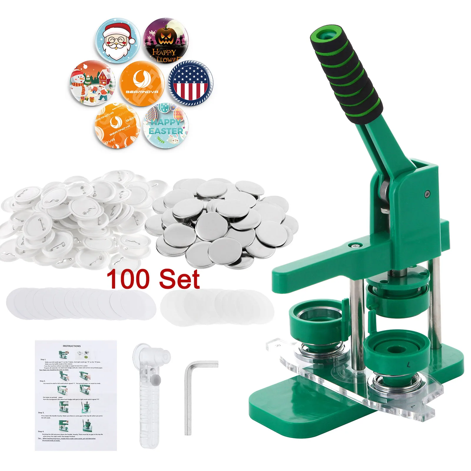 

Badge Punch Press Maker Machine Pin Rotate Button Maker DIY Making Set With 100 Circle Button Parts Blank Paper 37mm 44mm 58mm