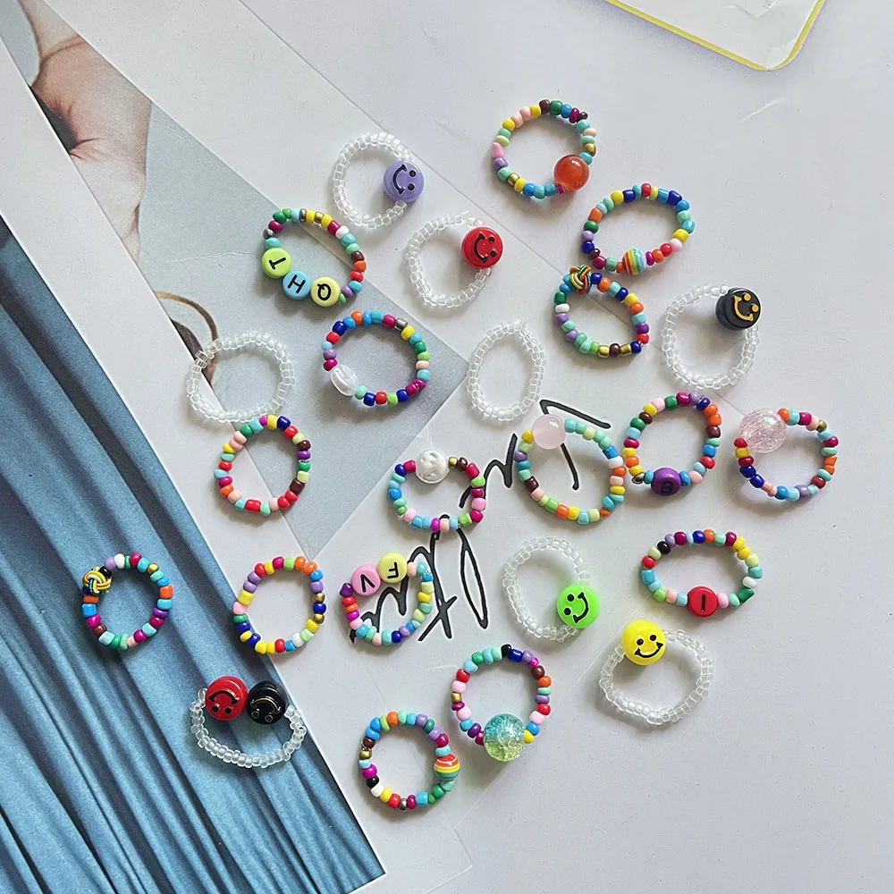 Random Bead Letters 2022 Fashion Cute Elastic Beads Ring Handmade Woven Pearl Smile Rings for Women Girls Jewelry Wholesale
Random Bead Letters 2022 Fashion Cute Elastic Beads Ring Handmade Woven Pearl Smile Rings for Women Girls Jewelry Wholesale