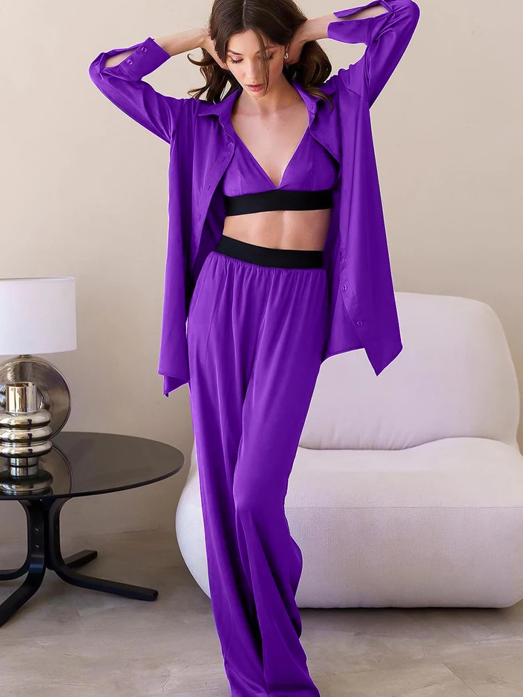 Linad Purple Pajamas For Women 3 Piece Sets Loose Long Sleeve Sleepwear Female Bra Casual Trouser Suits 2023 Autumn Homewear
Linad Purple Pajamas For Women 3 Piece Sets Loose Long Sleeve Sleepwear Female Bra Casual Trouser Suits 2023 Autumn Homewear