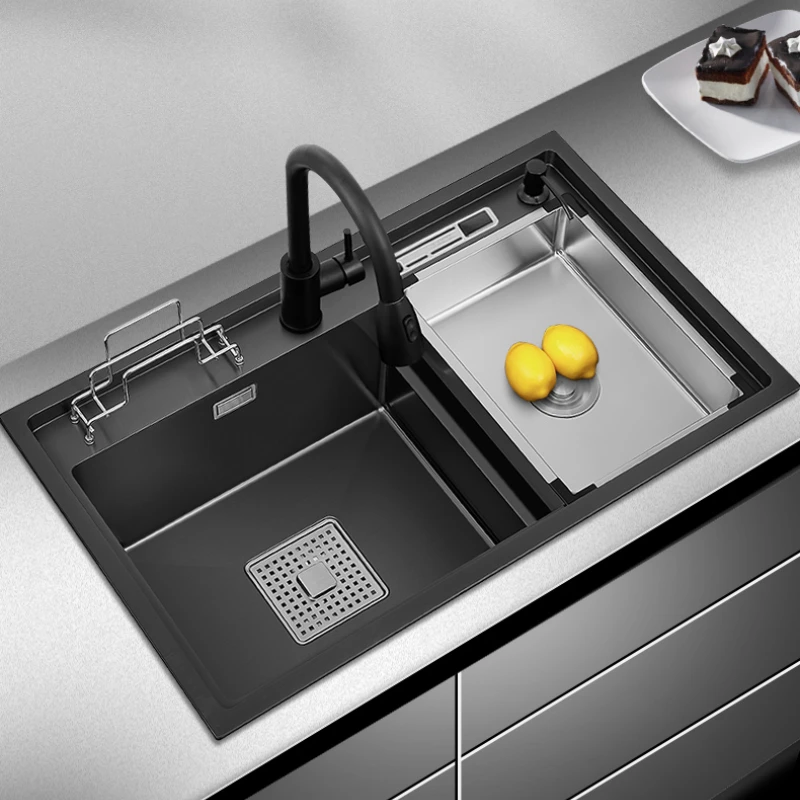 Kitchen black nano washbasin large single-slot high and low stepped 304 stainless steel sink washbasin under-counter basin
Kitchen black nano washbasin large single-slot high and low stepped 304 stainless steel sink washbasin under-counter basin