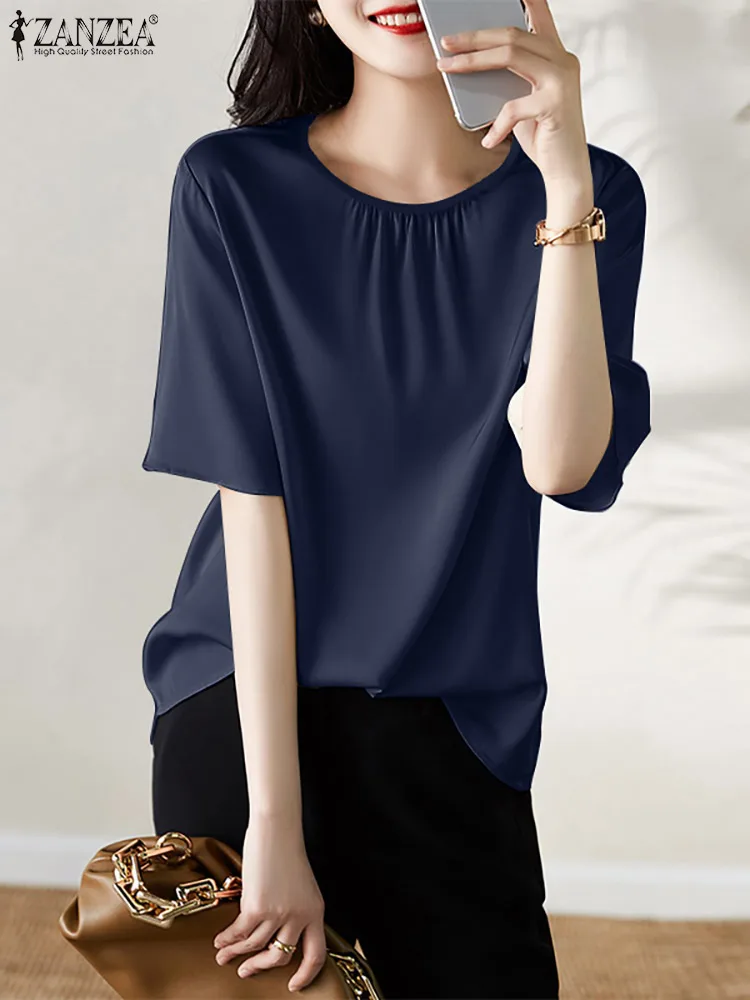 2022 ZANZEA Fashion Holiday Elegant Casual Loose Tops New Summer Women Baggy Blouse Half Sleeve O-Neck Solid Color Satin Shirt
2022 ZANZEA Fashion Holiday Elegant Casual Loose Tops New Summer Women Baggy Blouse Half Sleeve O-Neck Solid Color Satin Shirt