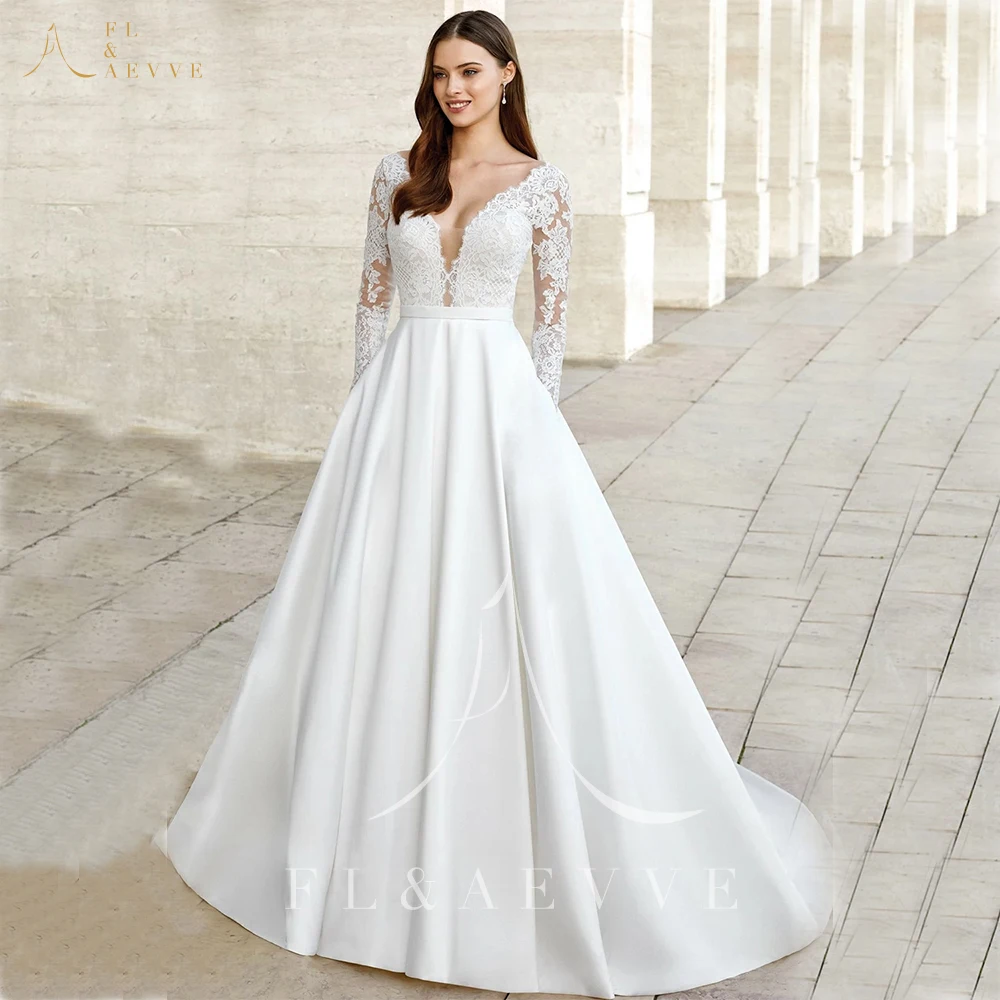 White Satin Wedding Dress Party Dresses for Special Events V Neck Long Sleeve Elegant and Pretty Women's Dresses Bride Woman
White Satin Wedding Dress Party Dresses for Special Events V Neck Long Sleeve Elegant and Pretty Women's Dresses Bride Woman