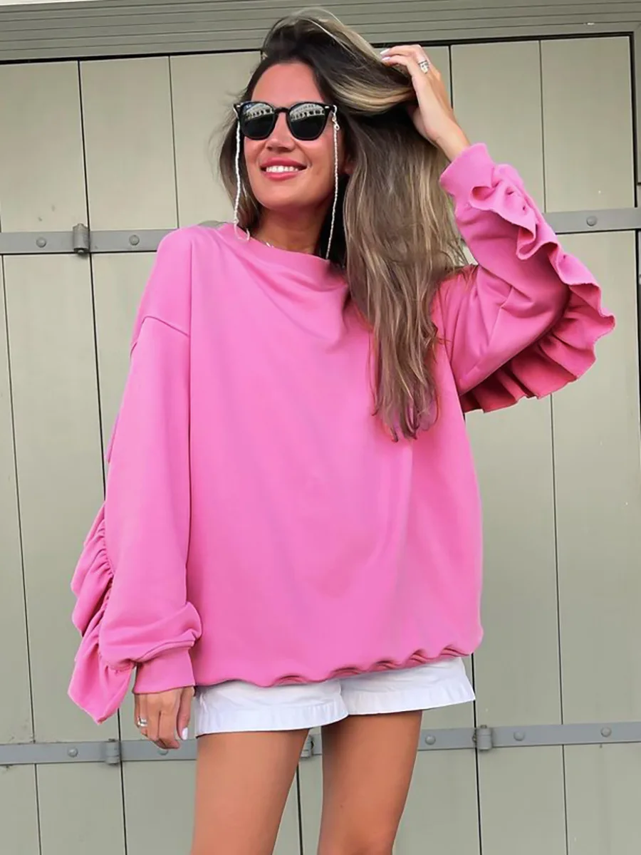 Knitted casual fashion loose long-sleeved hoodie 2023 autumn and winter new ruffled design women's wear
Knitted casual fashion loose long-sleeved hoodie 2023 autumn and winter new ruffled design women's wear