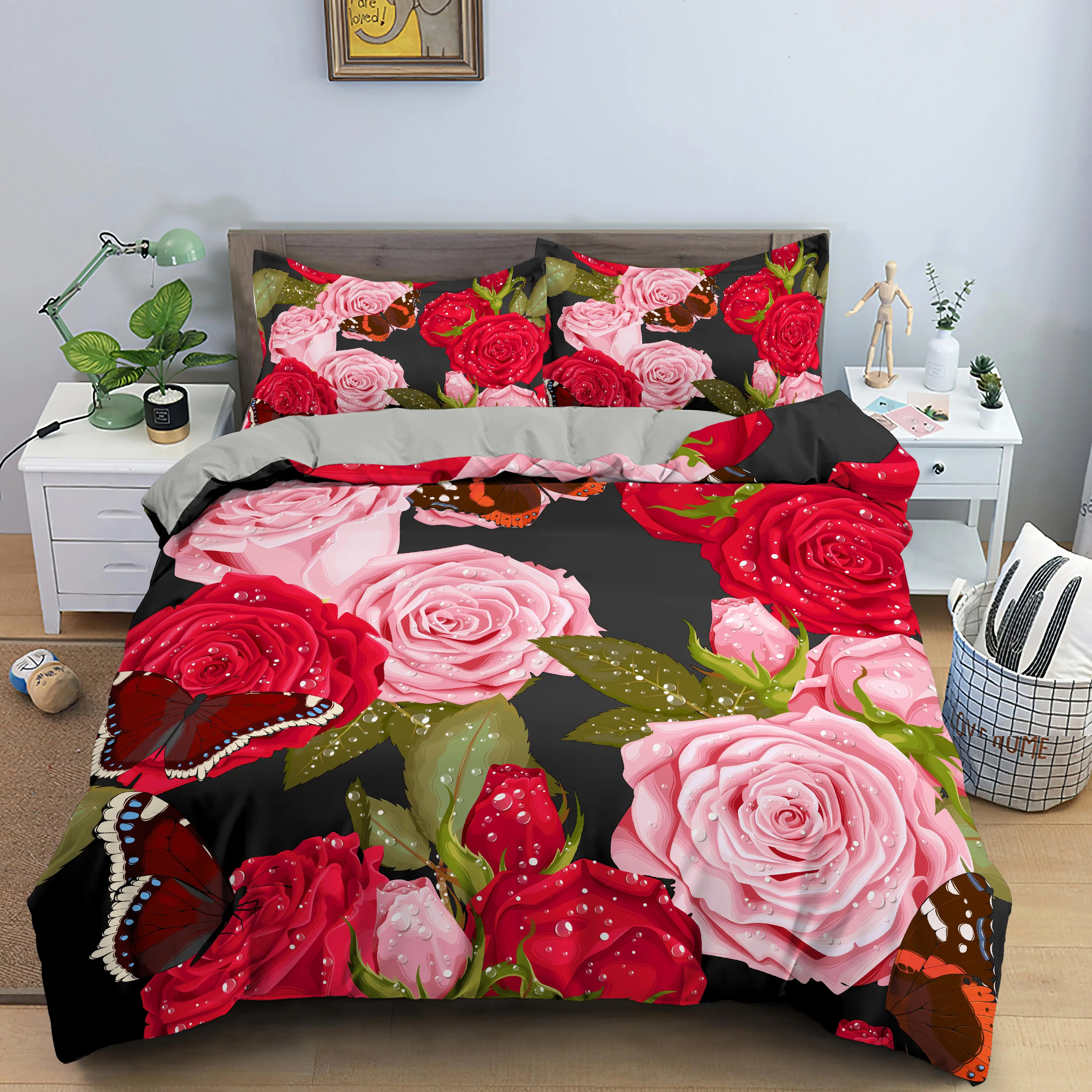 Rose Flowers Bedding Set Polyester Fiber Duvet Cover Set Queen/King Size Quilt Cover With Pillowcase Soft Comforter Cover Set
Rose Flowers Bedding Set Polyester Fiber Duvet Cover Set Queen/King Size Quilt Cover With Pillowcase Soft Comforter Cover Set