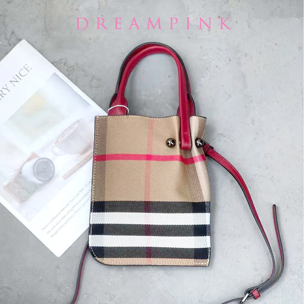 

Leather Handle Canvas Women Bag Luxury Fashion Stripes Check Slim Female Purse And Handbag Retro Wrinkle Crossbody Clutch Bag