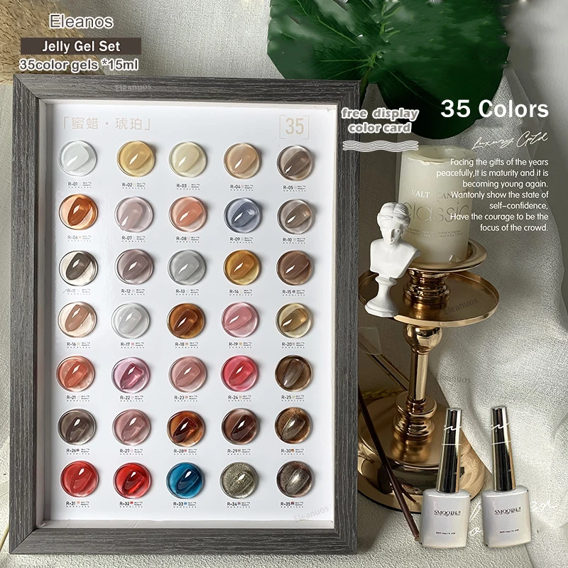 Eleanos 35 Colors Amber Jelly Gel 15ml Soak Off UV LED Nail Gel Kit With Pallate For Nail Art Salon Clear Syrup Varnish Lacquer
Eleanos 35 Colors Amber Jelly Gel 15ml Soak Off UV LED Nail Gel Kit With Pallate For Nail Art Salon Clear Syrup Varnish Lacquer
