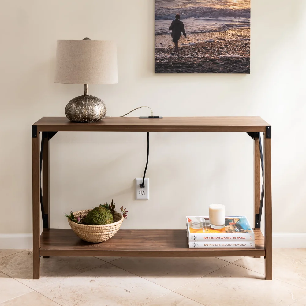 Industrial Rectangular Wood Console Table with AC Power and USB Charging Ports, Walnut,46.10 X 11.80 X 29.90 Inches
Industrial Rectangular Wood Console Table with AC Power and USB Charging Ports, Walnut,46.10 X 11.80 X 29.90 Inches
