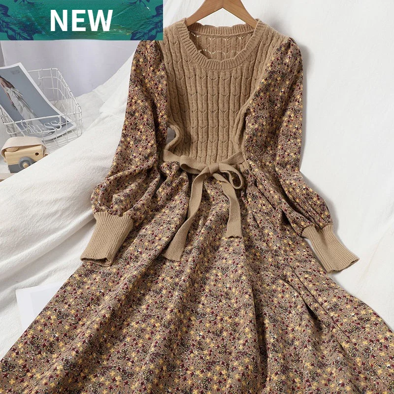 Women's Spring New Corduroy Age Reducing Printing Splicing Bandage Thin Knitted Dress Long Sleeve Plus Size Dress for Women
Women's Spring New Corduroy Age Reducing Printing Splicing Bandage Thin Knitted Dress Long Sleeve Plus Size Dress for Women