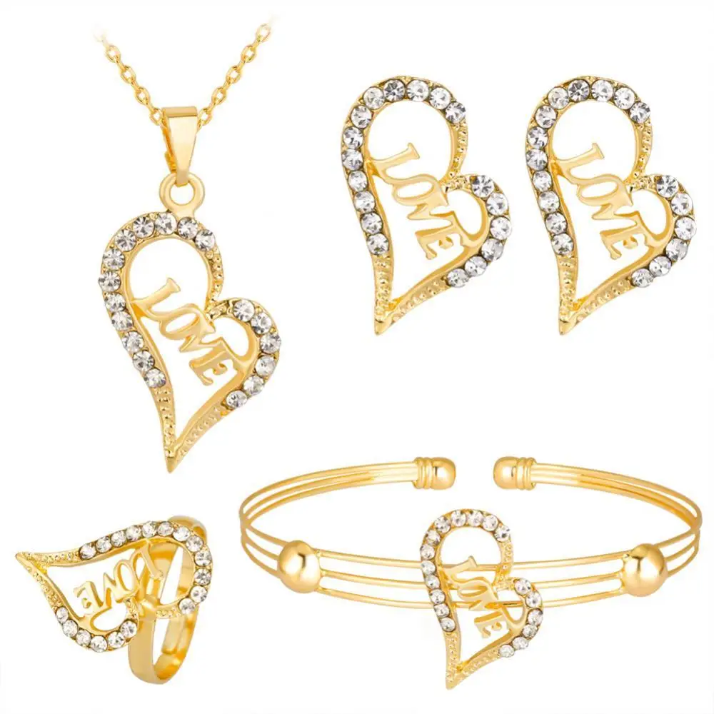 Bracelet Ring Jewelry Set Fashion Necklace Heart Shape Crystal Love Ladies Gold Color Chain Romantic Golden Pendant Earring 2020
Bracelet Ring Jewelry Set Fashion Necklace Heart Shape Crystal Love Ladies Gold Color Chain Romantic Golden Pendant Earring 2020