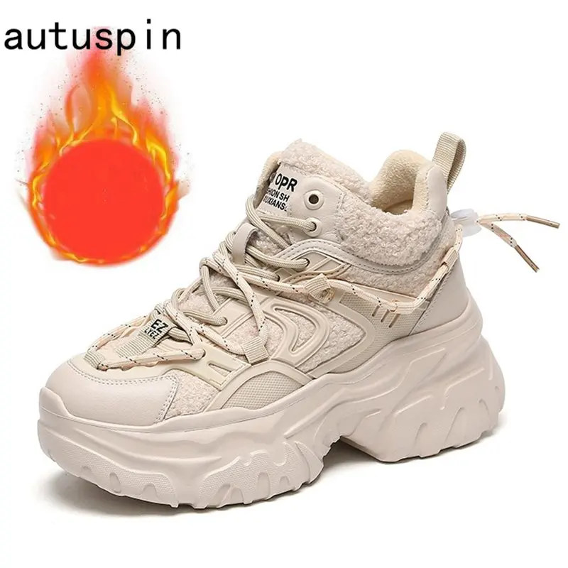 Женские шерстяные кроссовки Autuspin, Зимняя Теплая Флисовая обувь на платформе с вулканизированной подошвой, женские кроссовки из натуральной кожи в стиле ретро
Женские шерстяные кроссовки Autuspin, Зимняя Теплая Флисовая обувь на платформе с вулканизированной подошвой, женские кроссовки из натуральной кожи в стиле ретро