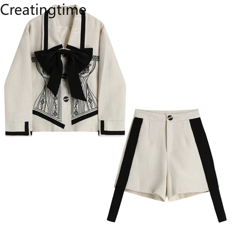 Creatingtime 2022 Spring New Fashion Women's French Retro Polo Collar Embroidery Bow Blazer and Straight Shorts Two-piece GA264
Creatingtime 2022 Spring New Fashion Women's French Retro Polo Collar Embroidery Bow Blazer and Straight Shorts Two-piece GA264