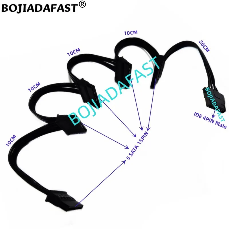 

4Pin IDE Molex Conenctor 1 to 5 SATA 15PIN HDD Splitter Power Supply Cable Cord 18AWG Support CHIA Hard Disk Drive