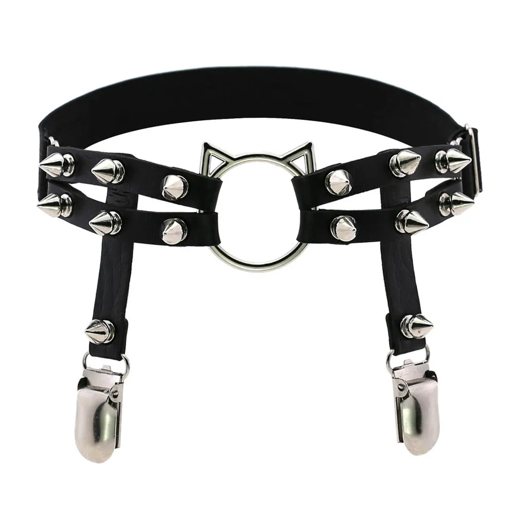 Women Elastic Band Garter Leather Lingerie Cute Cat Head Leg Clips Thigh Ring Bandage Rivet Goth Harness Anti-Slip Garters Belt
Women Elastic Band Garter Leather Lingerie Cute Cat Head Leg Clips Thigh Ring Bandage Rivet Goth Harness Anti-Slip Garters Belt