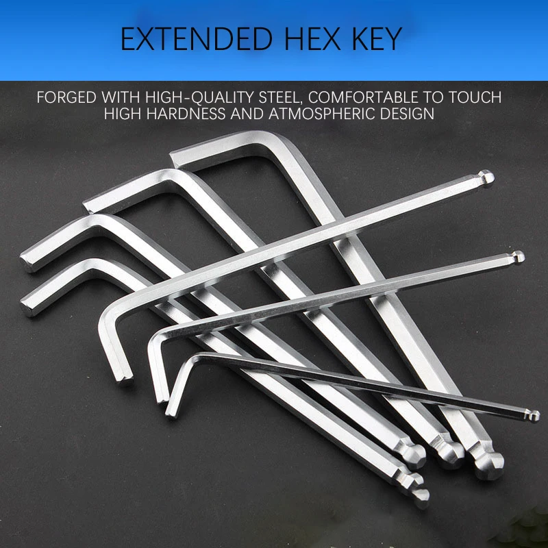 8Pcs Ball Head Extended Hexagonal Wrench Single Lengthened Allen Key Hexagon Ball Head Spanner Key Bicycle Wrench Hand Tools
8Pcs Ball Head Extended Hexagonal Wrench Single Lengthened Allen Key Hexagon Ball Head Spanner Key Bicycle Wrench Hand Tools