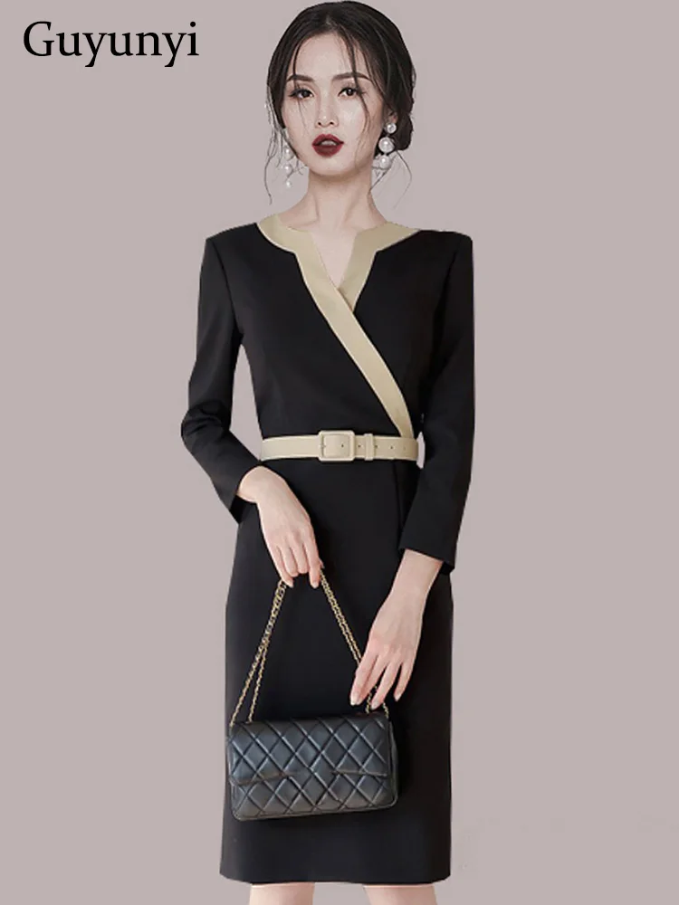 Black Career Office Lady Dress Spring Fashion Color Matching V-Neck Full Sleeve High Waist Slim Belt Elegant OL Dress
Black Career Office Lady Dress Spring Fashion Color Matching V-Neck Full Sleeve High Waist Slim Belt Elegant OL Dress