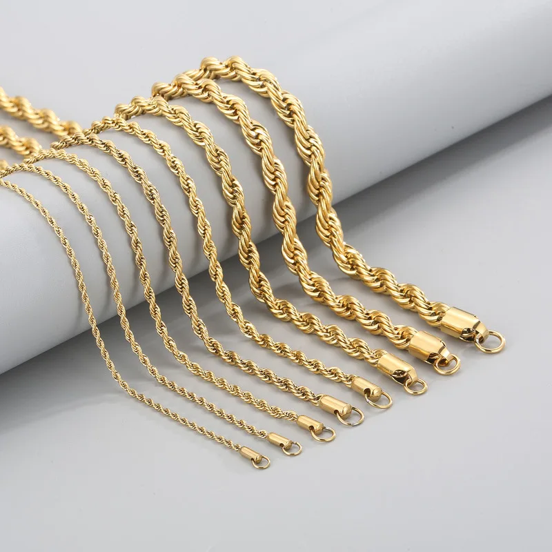 2/3/4/5/6/7/8mm Gold Color Men Women Rope Long Necklace Punk Stainless Steel Minimalist Twist Rope Chain Necklace Jewelry
2/3/4/5/6/7/8mm Gold Color Men Women Rope Long Necklace Punk Stainless Steel Minimalist Twist Rope Chain Necklace Jewelry