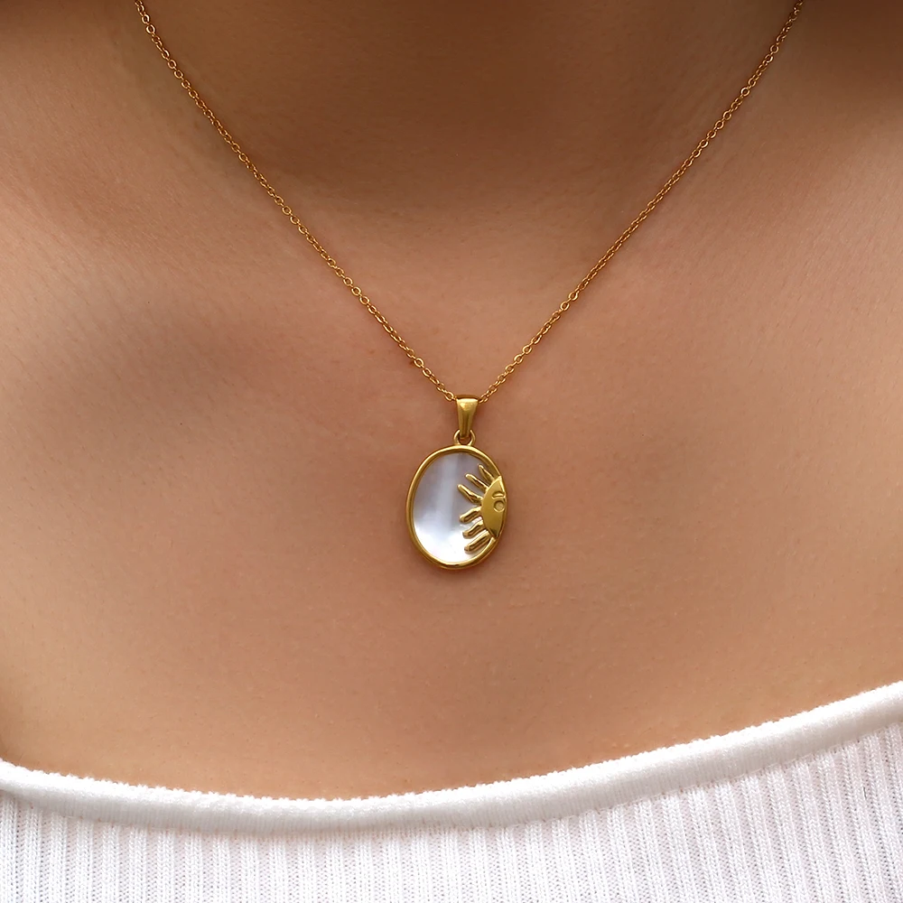 Oval Natural Shell Sun Pendant Necklaces for Women Minimalist 18K Gold Plated Collars Stainless Steel Jewelry Gifts 
Oval Natural Shell Sun Pendant Necklaces for Women Minimalist 18K Gold Plated Collars Stainless Steel Jewelry Gifts