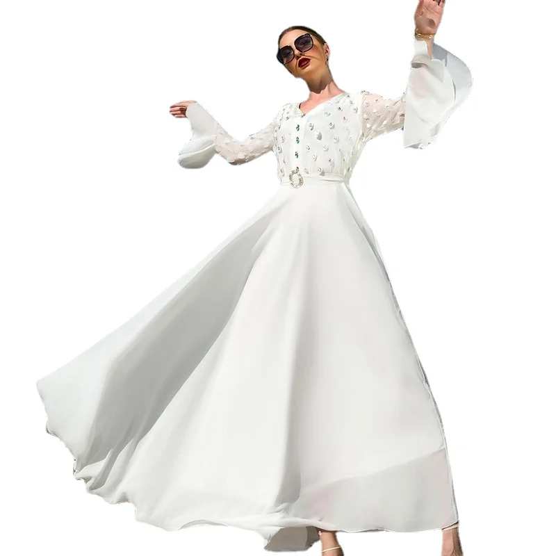 White Muslim Dress Women 2022 Ruffle Sleeve Chiffon Eid Mubarak Evening Party Maxi Long Dress Arabic Turkish Islamic Clothing
White Muslim Dress Women 2022 Ruffle Sleeve Chiffon Eid Mubarak Evening Party Maxi Long Dress Arabic Turkish Islamic Clothing