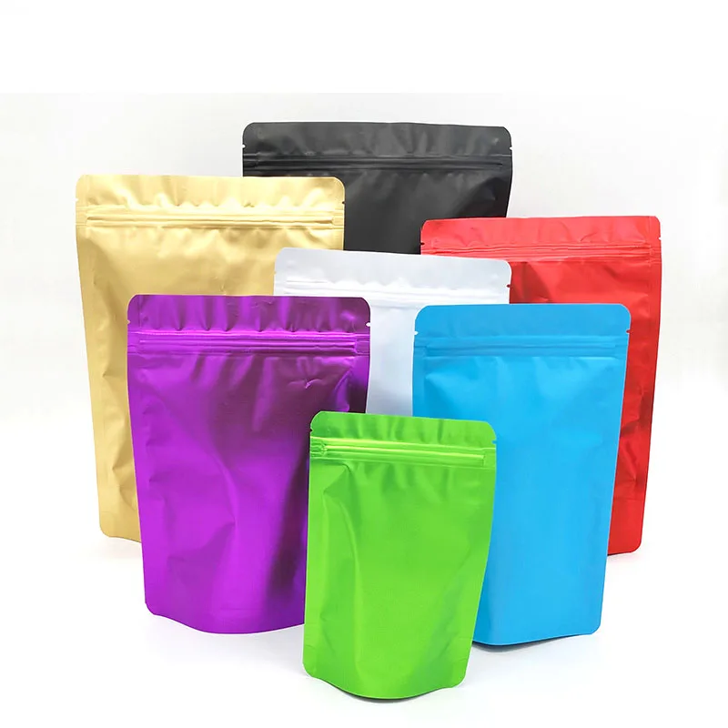 

100Pcs Matte Colorful Aluminum Foil Stand Up Bag Food Peanut Snack Melon Seed Dried Fruit Candy Coffee Reclosable Zip Lock Bags