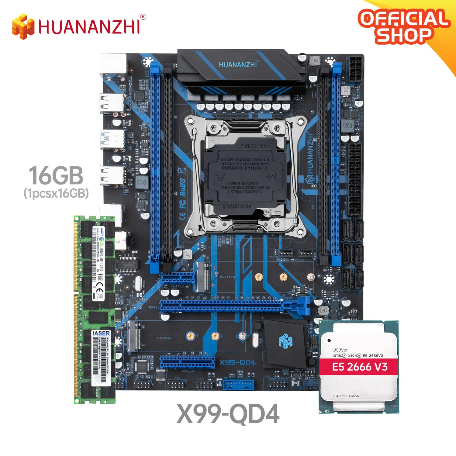 HUANANZHI X99 QD4 X99 Motherboard with Intel XEON E5 2666 v3 with 1*16G DDR4 RECC memory combo kit set NVME NGFF SATA USB 3.0
HUANANZHI X99 QD4 X99 Motherboard with Intel XEON E5 2666 v3 with 1*16G DDR4 RECC memory combo kit set NVME NGFF SATA USB 3.0