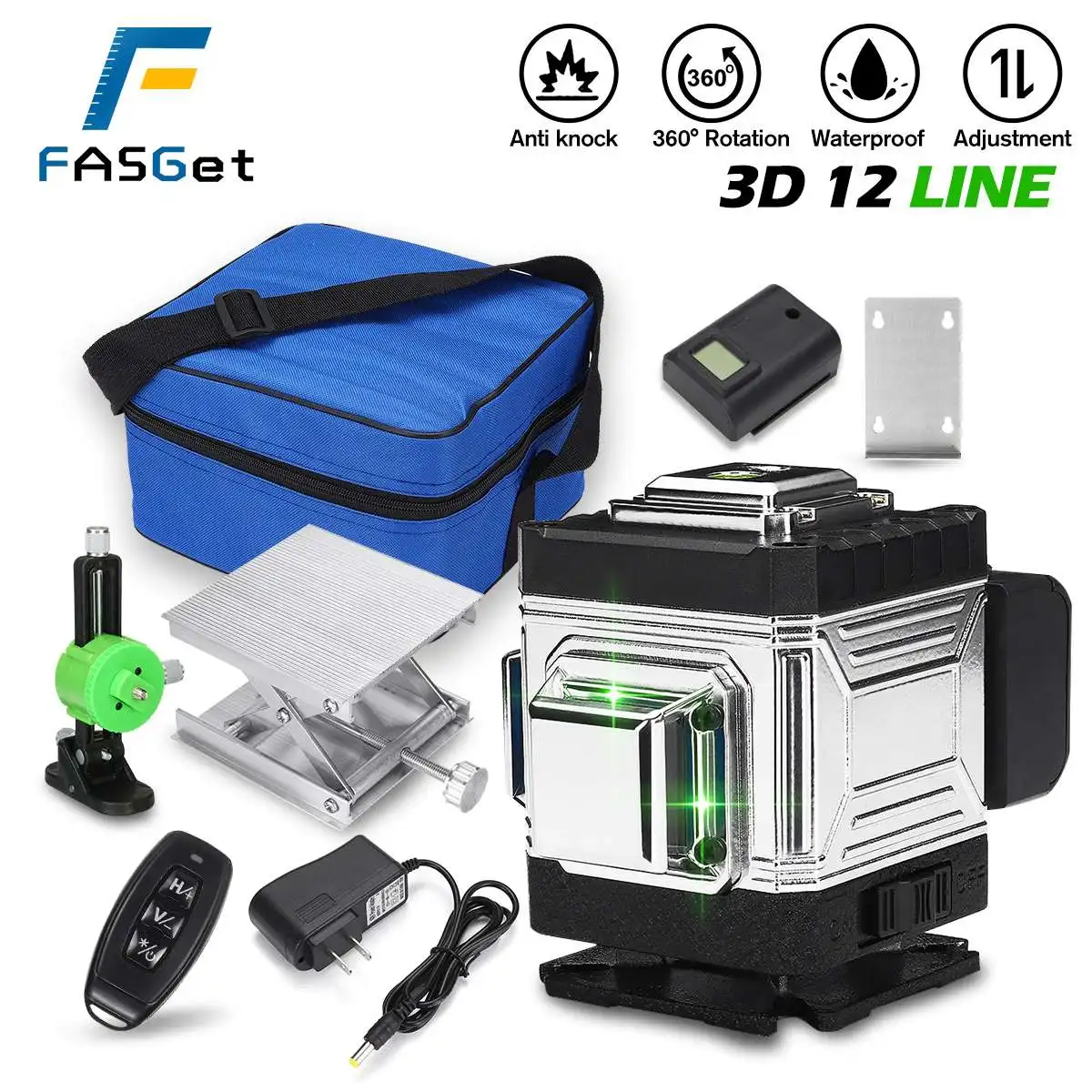 FASGet 12 Lines 3D Green Laser Level Auto Self-Leveling 360 Horizontal And Vertical Cross Super Powerful Green Laser Beam Line
FASGet 12 Lines 3D Green Laser Level Auto Self-Leveling 360 Horizontal And Vertical Cross Super Powerful Green Laser Beam Line