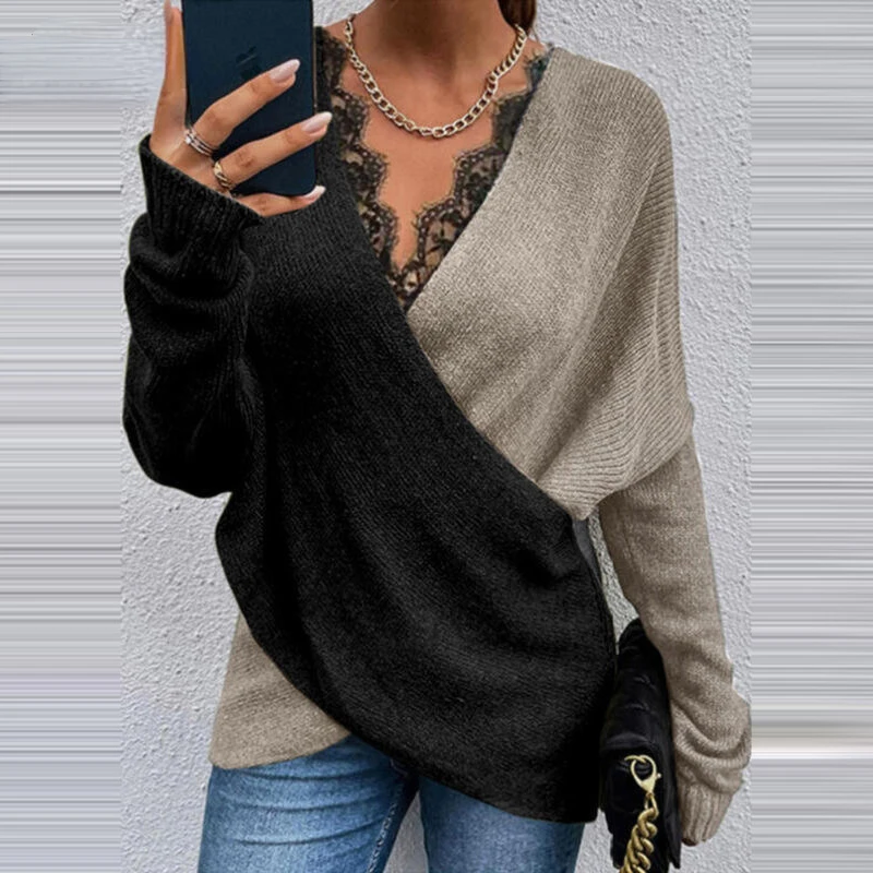 Women Spring Autumn Patchwork Criss-Cross Casual Sweater Loose V-Neck Long Sleeve Ladies Pullovers Lace Streetwear Sweatshirts
Women Spring Autumn Patchwork Criss-Cross Casual Sweater Loose V-Neck Long Sleeve Ladies Pullovers Lace Streetwear Sweatshirts