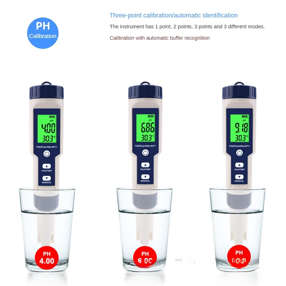 Five-in-One Water Quality Tester Pen with Accurate Measurement for pH/TDS/EC/Salt/Temperature
Five-in-One Water Quality Tester Pen with Accurate Measurement for pH/TDS/EC/Salt/Temperature