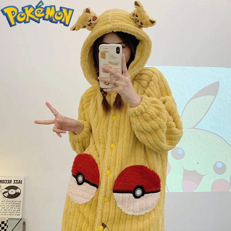 Pokemon Anime Pikachu Long Pajamas Thickened Warm Winter Coral Velvet Cartoon Household Plush Nightgown Suit Two Piece For Women
Pokemon Anime Pikachu Long Pajamas Thickened Warm Winter Coral Velvet Cartoon Household Plush Nightgown Suit Two Piece For Women