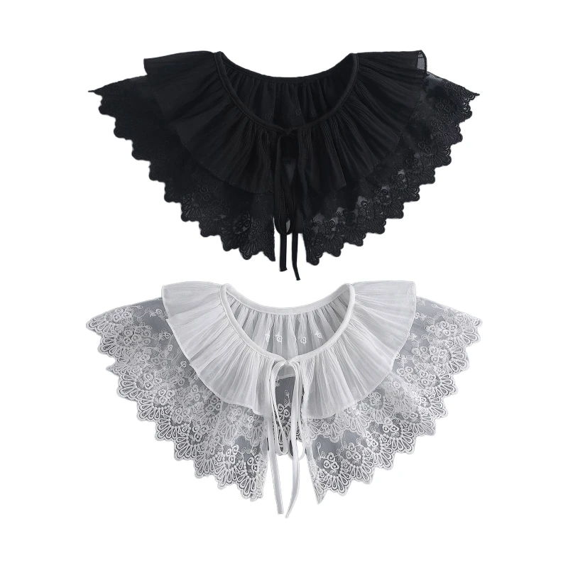 HXBA Sun Protection Detachable False Collar Double Layer Ruffles Shawl Women Embroidery Floral Lace Vintage Necklace Capelet
HXBA Sun Protection Detachable False Collar Double Layer Ruffles Shawl Women Embroidery Floral Lace Vintage Necklace Capelet
