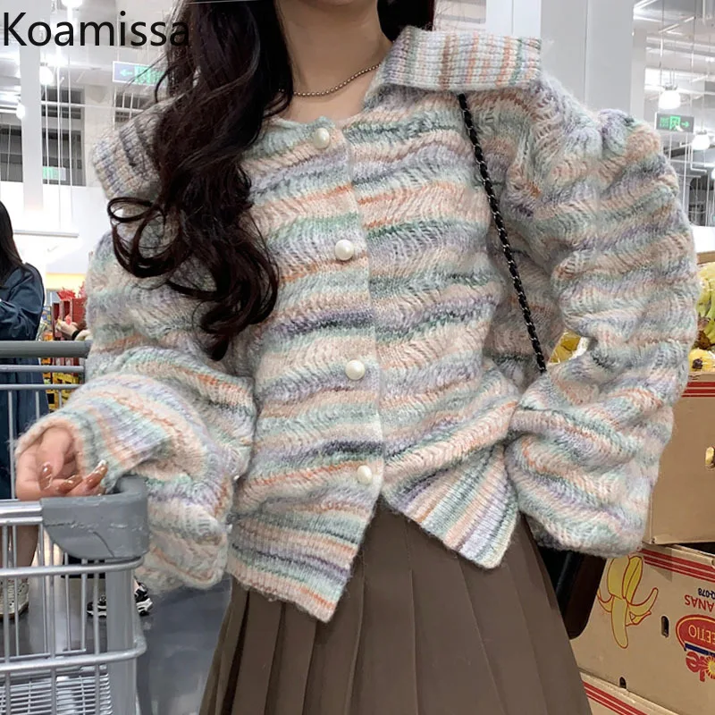Koamissa Women Striped Knitted Sweaters Casual Buttons Long Sleeve Cardigans Single Breasted Turn-down Collar Ladies Knit Coat
Koamissa Women Striped Knitted Sweaters Casual Buttons Long Sleeve Cardigans Single Breasted Turn-down Collar Ladies Knit Coat