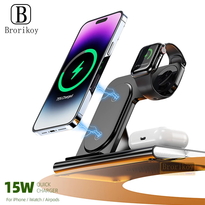 

3 in 1 Wireless Charger 15W Foldable Chargers Stand Pad For iPhone 14 13 12 11 Airpod iWatch 8 7 6 Fast Charging Docking Station
