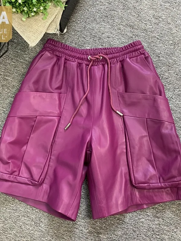 Loose High Waist Women Casual Fit Soft Sheepskin Short Harem Pants Lady Wide Leg Elastic Waist Genuine Leather Shorts Streetwear
Loose High Waist Women Casual Fit Soft Sheepskin Short Harem Pants Lady Wide Leg Elastic Waist Genuine Leather Shorts Streetwear